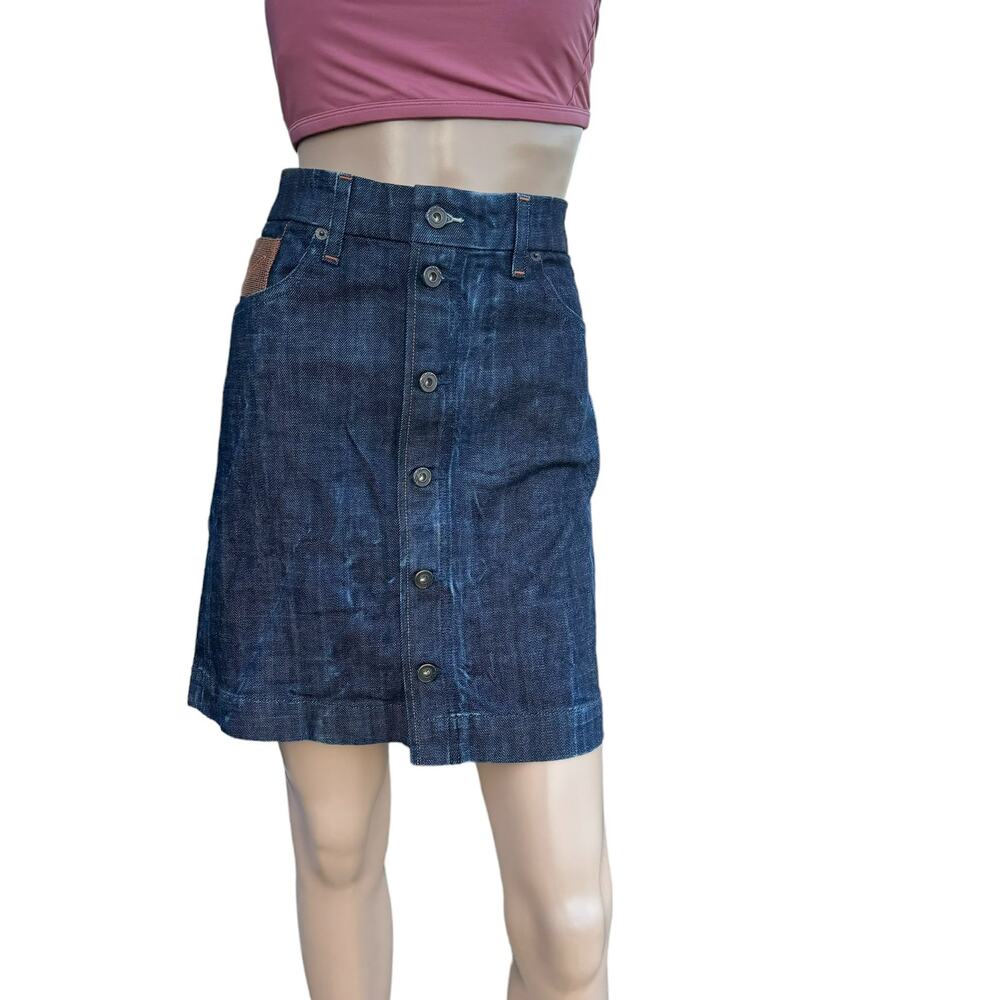 New Citizens of Humanity Blue Dark Wash Button Front Knee Length Jean Skirt 28